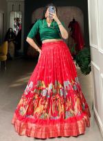 Dola Silk Red Festival Wear Kalamkari Print Ready To Wear Lehenga Choli